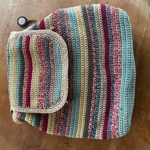 The Sak Sayulita Backpack in Crochet, Adjustable, Removable Straps, Eden Stripe